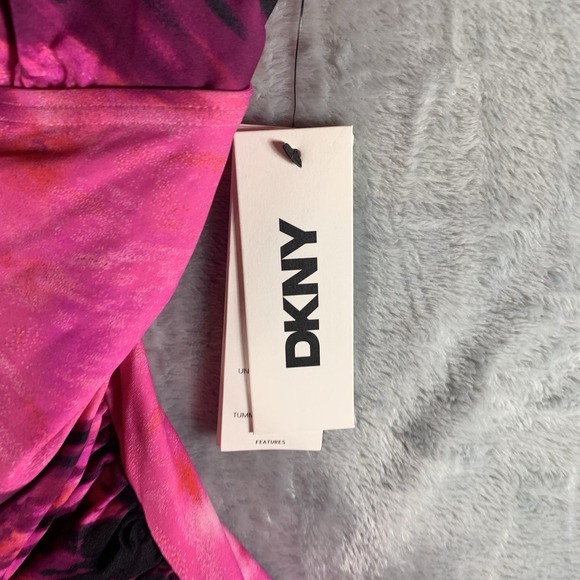 DKNY Women's Swimsuit S One Piece Ruffle‎ Pink Abstract Mirage Underwire NWT - Picture 3 of 8